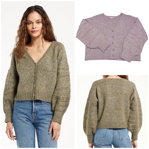 Z Supply Sweaters - Z Supply Essex Cable Knit Sweater V Neck in Tan Cream Size Medium